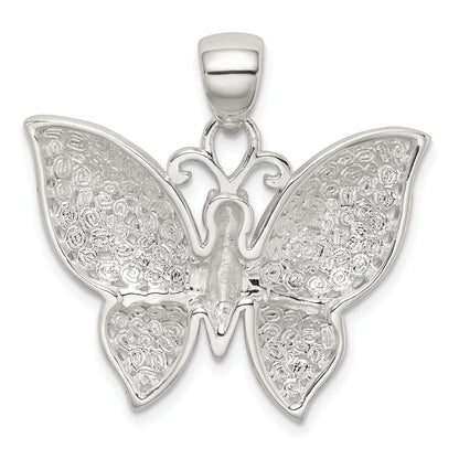 Sterling Silver Rhodium-Plated Polished/Textured Butterfly Pendant
