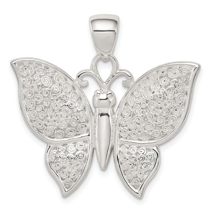Sterling Silver Rhodium-Plated Polished/Textured Butterfly Pendant