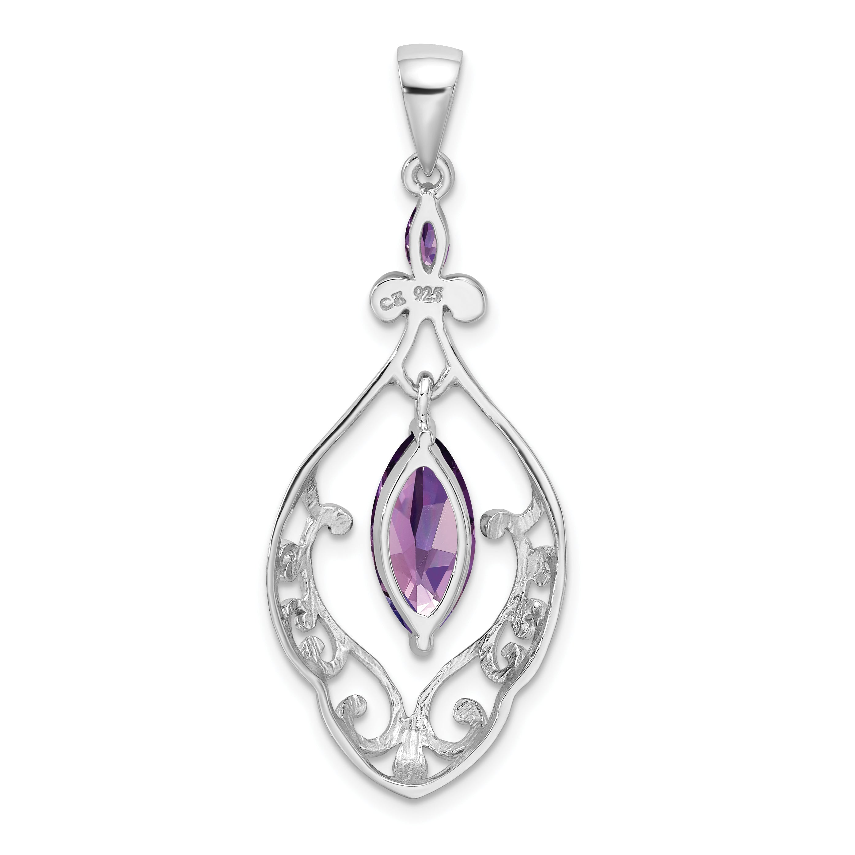 Sterling Silver Rhodium-Plated Amethyst Fancy Pendant