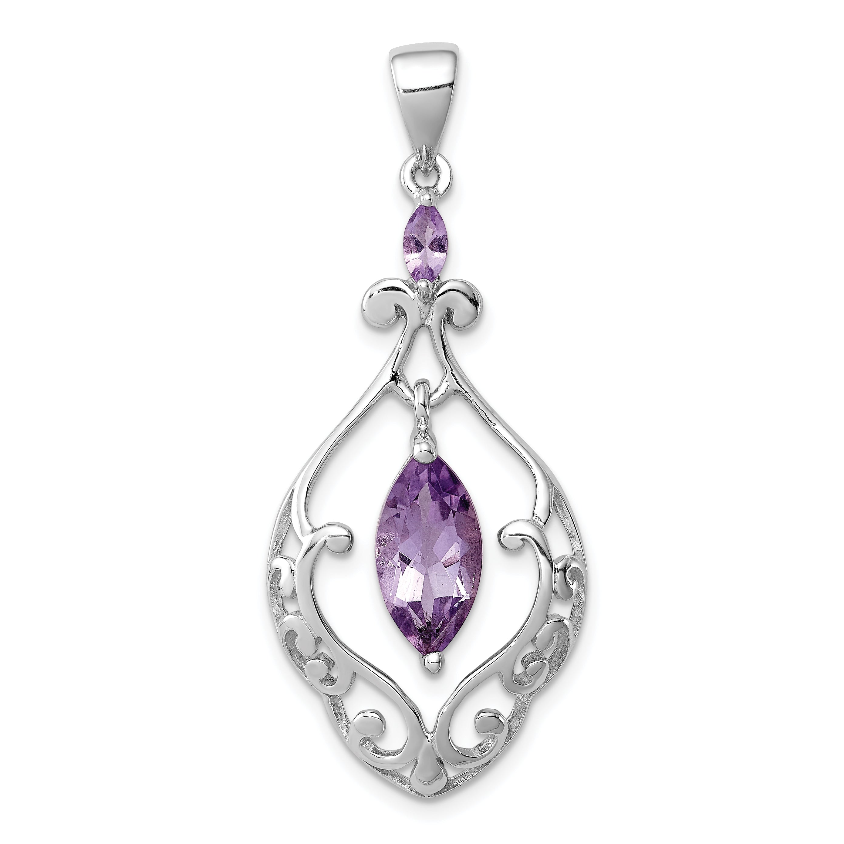 Sterling Silver Rhodium-Plated Amethyst Fancy Pendant