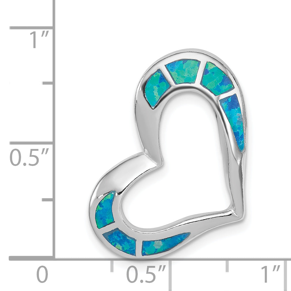 Sterling Silver Rhodium-Plated Blue Inlay Created Opal Heart Pendant