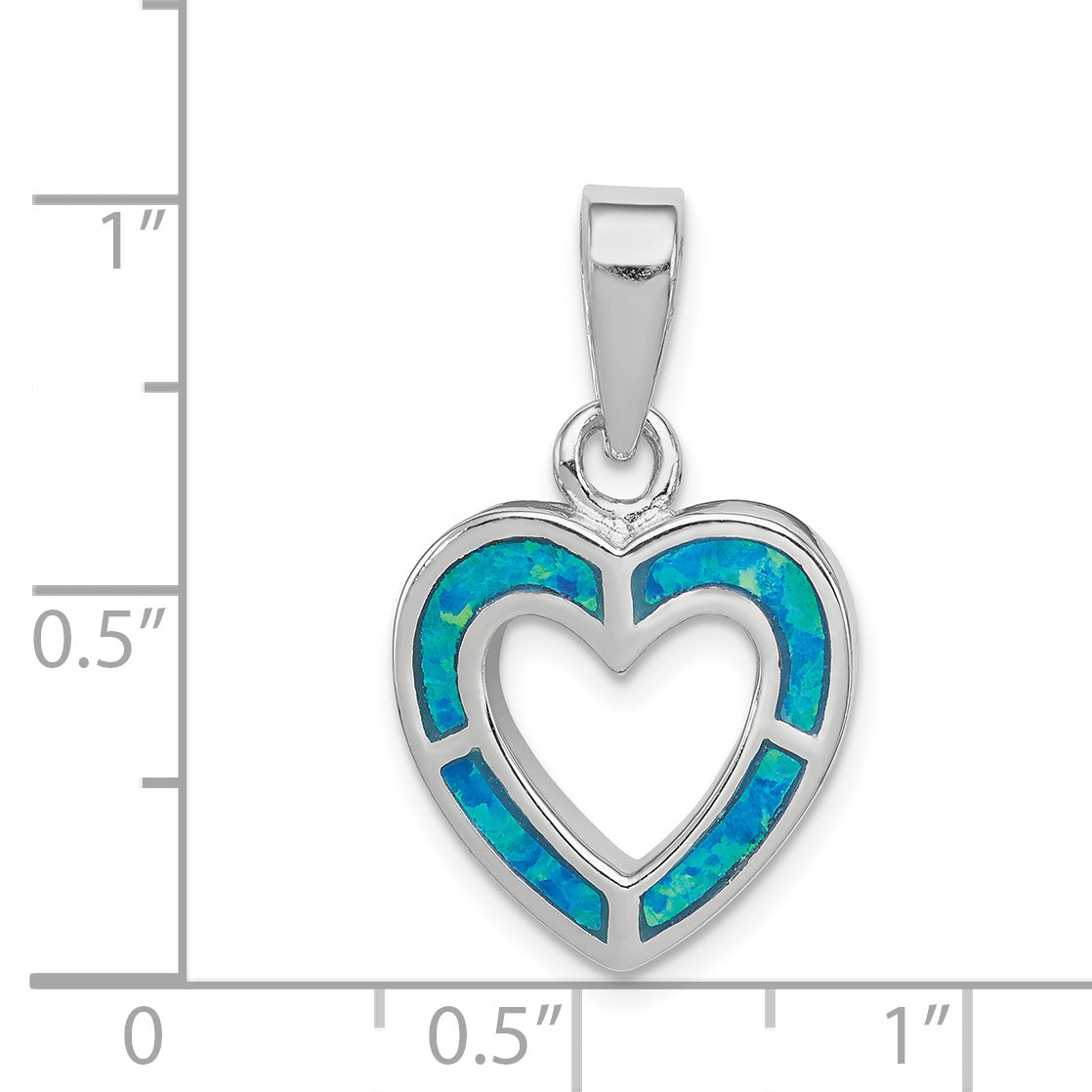 Sterling Silver Rhodium-Plated Blue Inlay Created Opal Heart Pendant