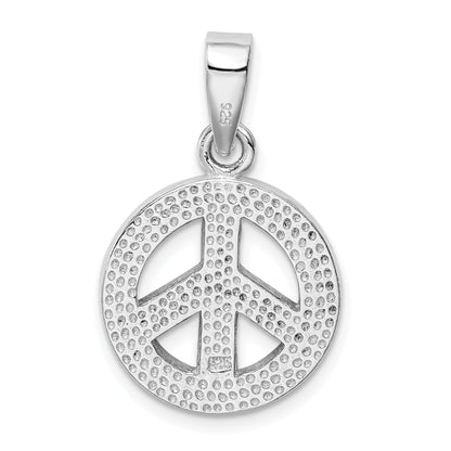 Sterling Silver Rhodium-Plated Blue Inlay Created Opal Peace Sign Pendant