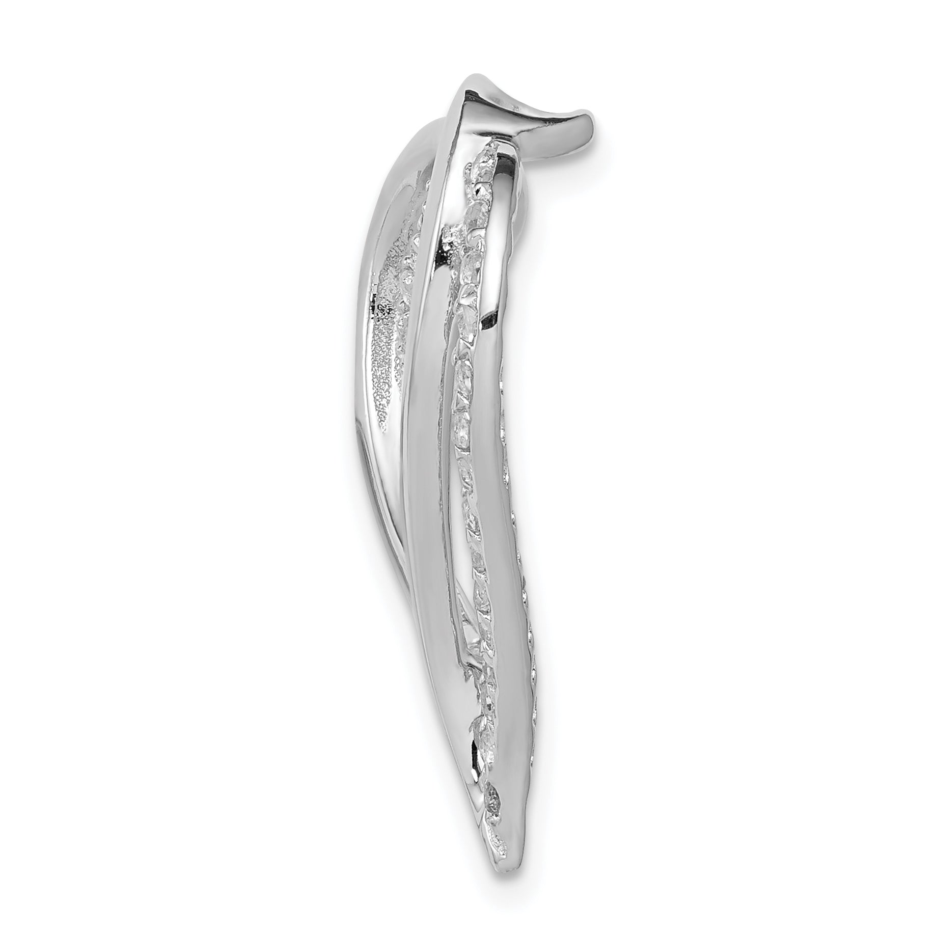 Sterling Silver Rhodium-Plated Cz Heart Chain Slide