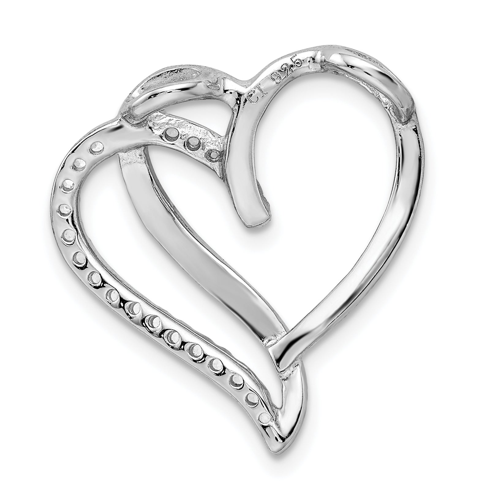 Sterling Silver Rhodium-Plated Cz Heart Chain Slide