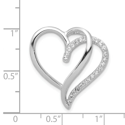 Sterling Silver Rhodium-Plated Cz Heart Chain Slide