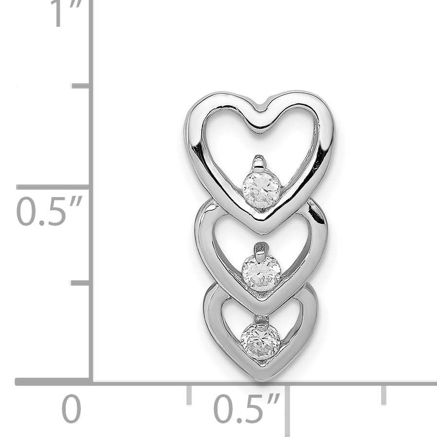Sterling Silver Rhodium Plated Cz Multi Hearts Chain Slide