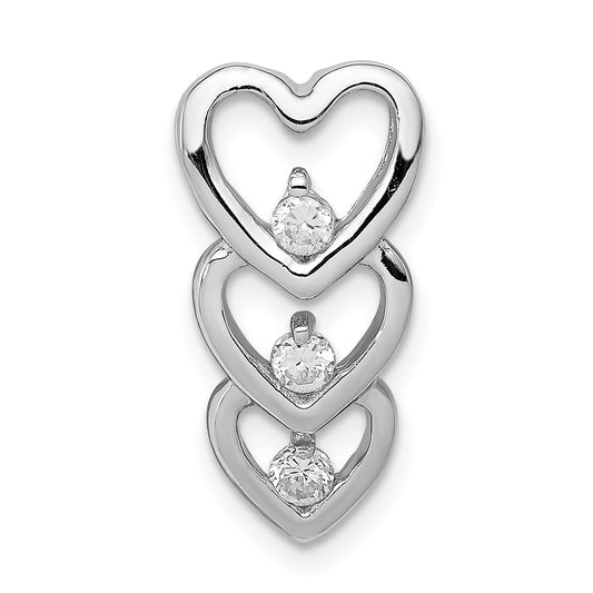 Sterling Silver Rhodium Plated Cz Multi Hearts Chain Slide