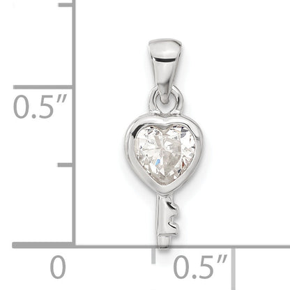 Sterling Silver Heart Shaped Key Cz Pendant