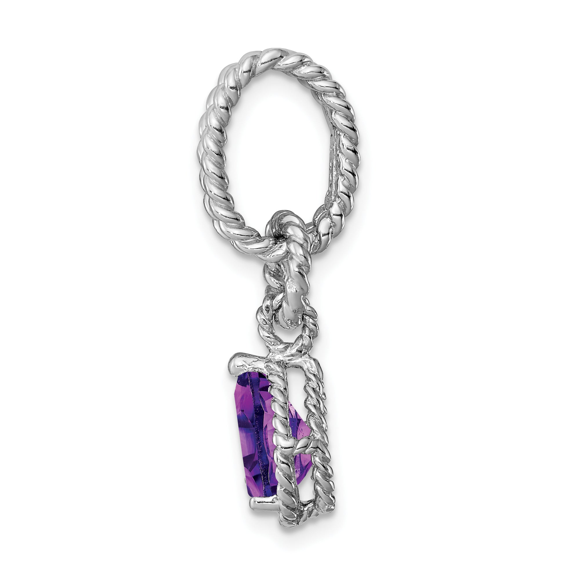 Sterling Silver Rhodium Amethyst Pear Twisted Pendant