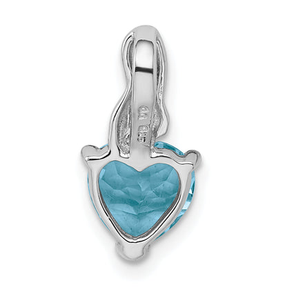 Sterling Silver Rhodium Plated Diamond & Lt Swiss Bt Heart Pendant