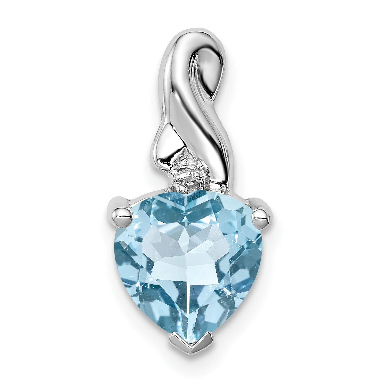 Sterling Silver Rhodium Plated Diamond & Lt Swiss Bt Heart Pendant