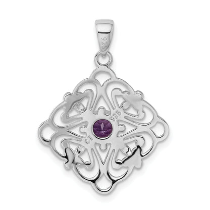 Sterling Silver Rhodium-Plated Amethyst Pendant