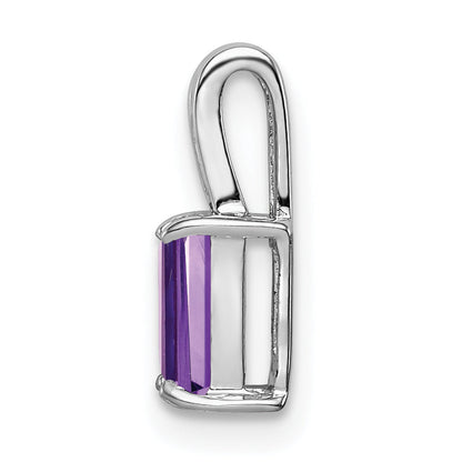 Sterling Silver Rhodium Plated Amethyst Rectangle Pendant