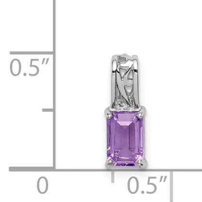 Sterling Silver Rhodium Plated Amethyst Rectangle Pendant