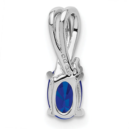 Sterling Silver Rhodium Plated Diamond And Sapphire Oval Pendant
