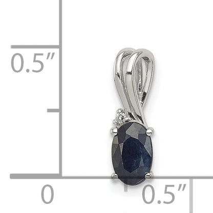 Sterling Silver Rhodium Plated Diamond And Sapphire Oval Pendant
