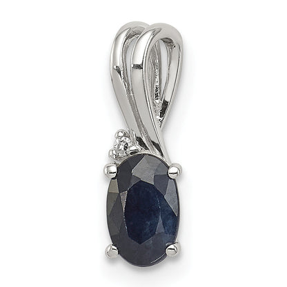 Sterling Silver Rhodium Plated Diamond And Sapphire Oval Pendant