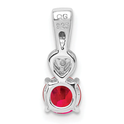 Sterling Silver Rhodium Plated Diamond & Ruby Round Pendant