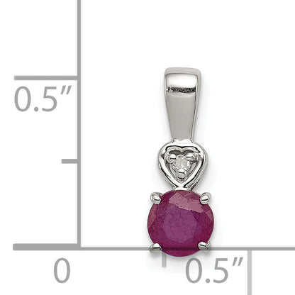 Sterling Silver Rhodium Plated Diamond & Ruby Round Pendant