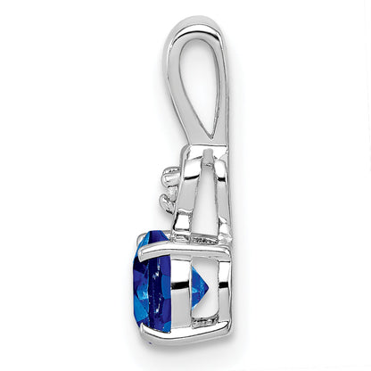 Sterling Silver Rhodium Plated Diamond & Sapphire Round Pendant