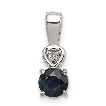 Sterling Silver Rhodium Plated Diamond & Sapphire Round Pendant