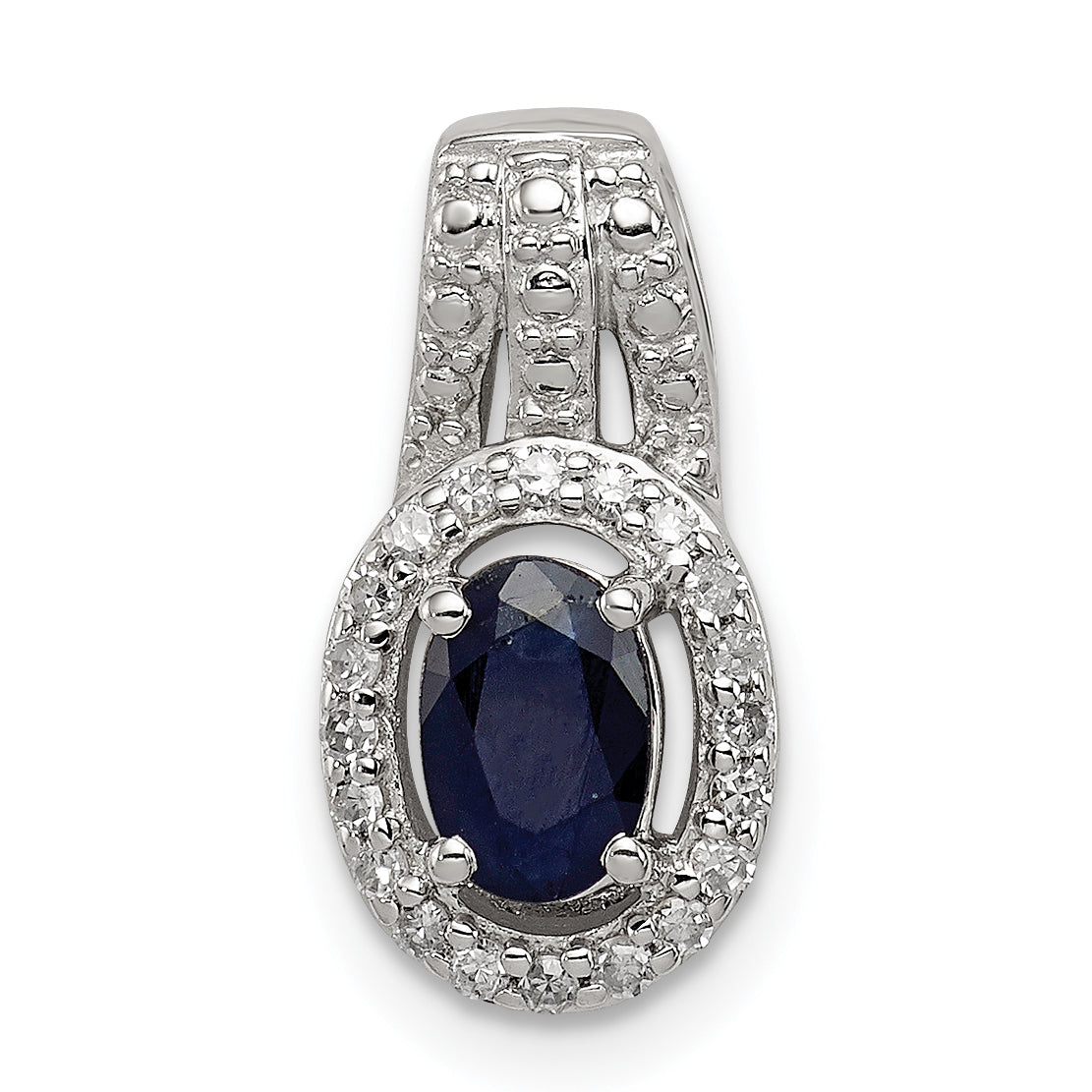 Sterling Silver Rhodium Plated Diamond & Sapphire Oval Pendant