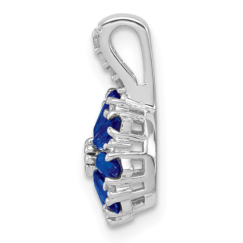 Sterling Silver Rhodium Plated Diamond & Sapphire Pendant