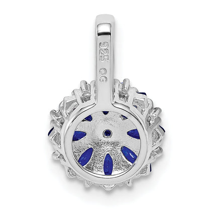 Sterling Silver Rhodium Plated Diamond & Sapphire Pendant