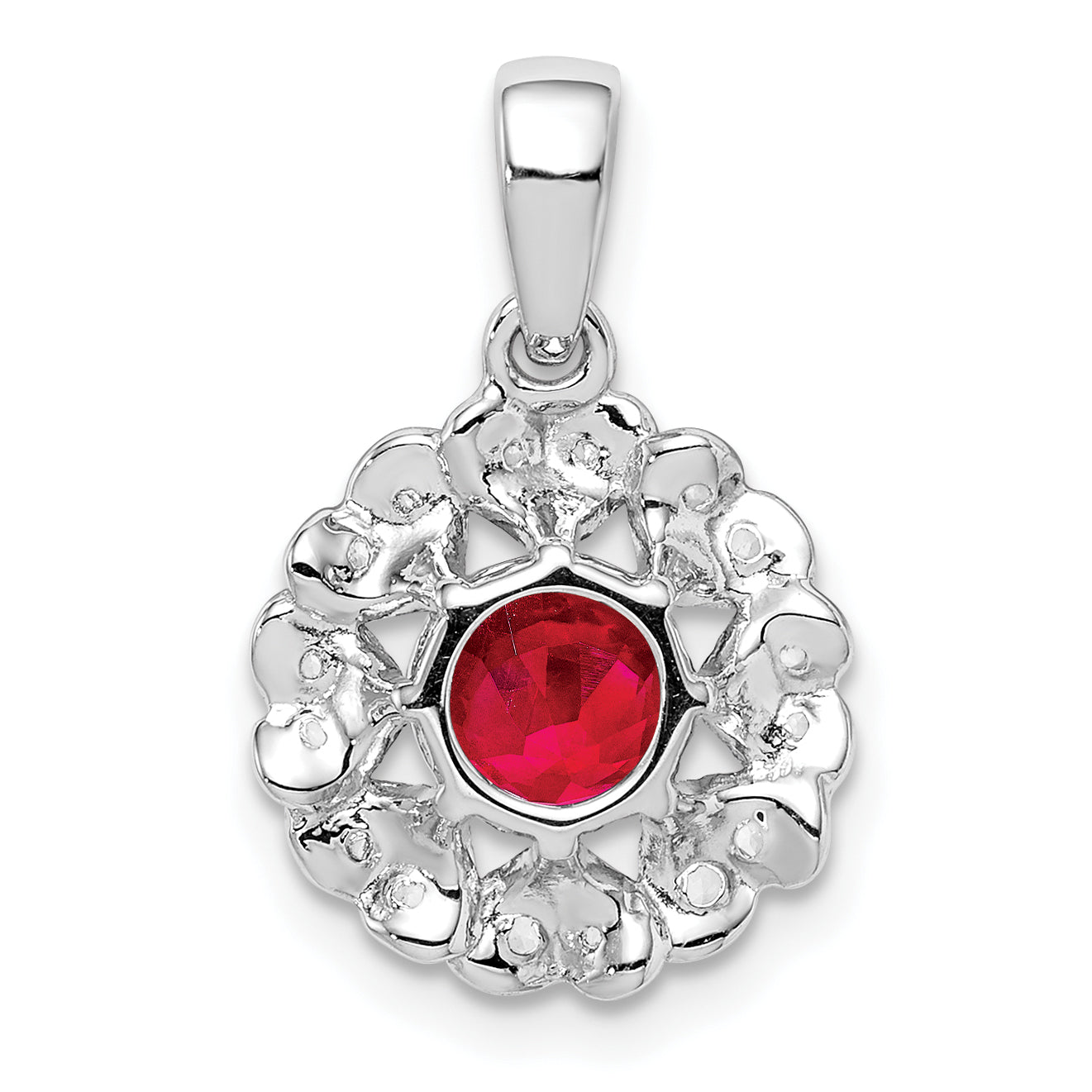 Sterling Silver Rhodium Plated White Topaz & Ruby Pendant