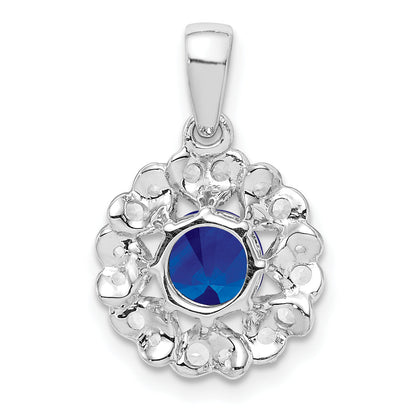 Sterling Silver Rhodium Plated White Topaz & Sapphire Pendant