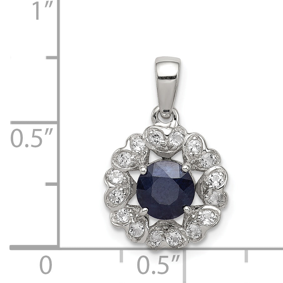 Sterling Silver Rhodium Plated White Topaz & Sapphire Pendant