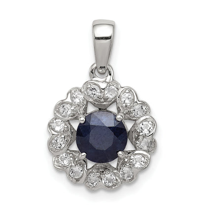 Sterling Silver Rhodium Plated White Topaz & Sapphire Pendant