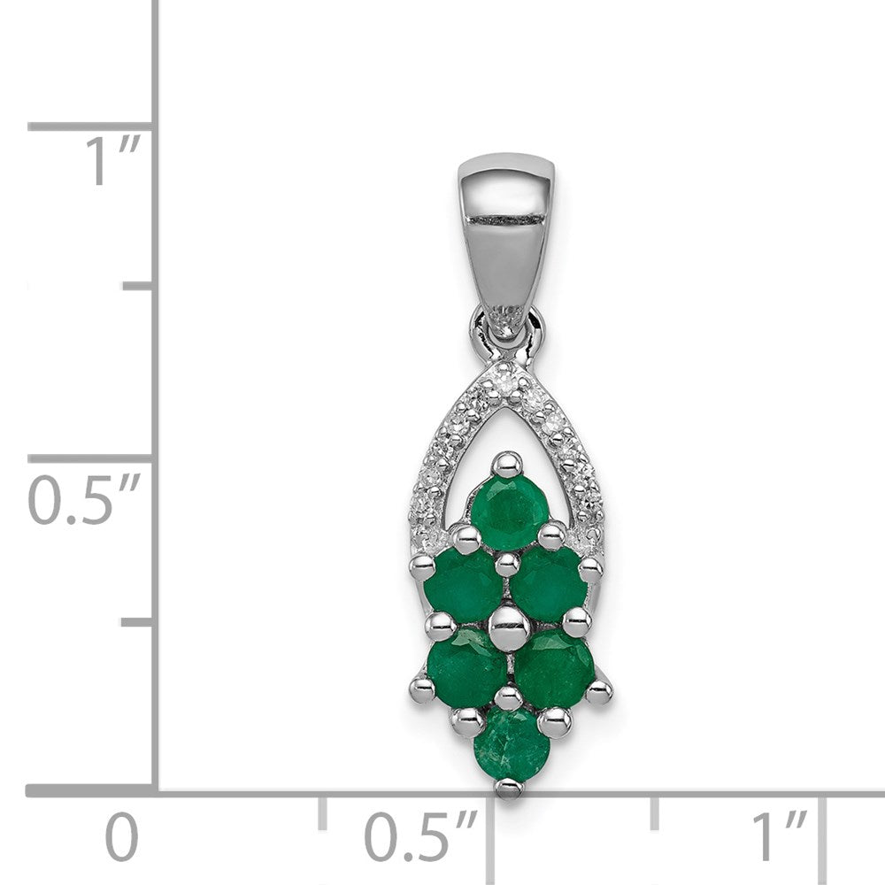 Sterling Silver Rhodium-plated Diamond & Emerald Pendant