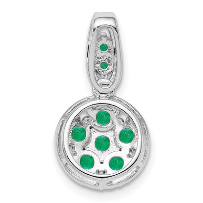 Sterling Silver Rhodium-plated & Emerald Circle Pendant