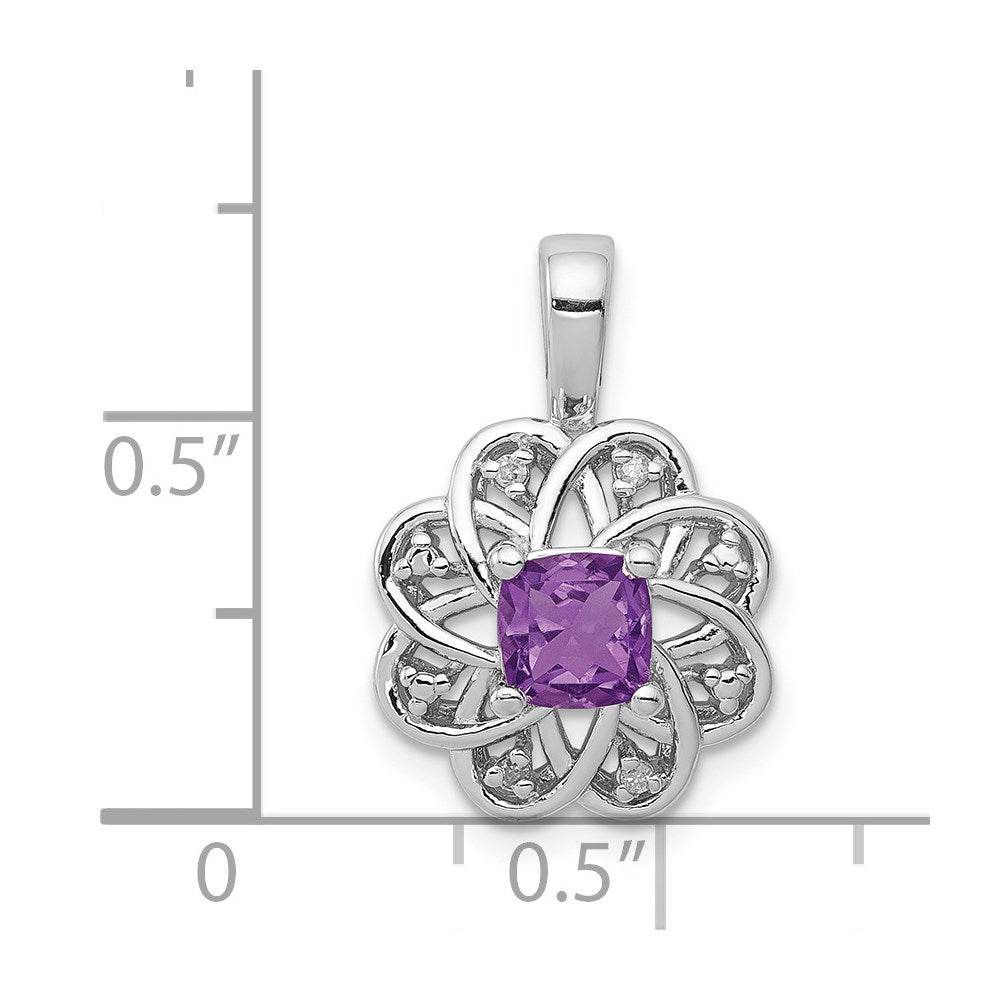 Sterling Silver Rhodium-plated Diamond & Amethyst Pendant