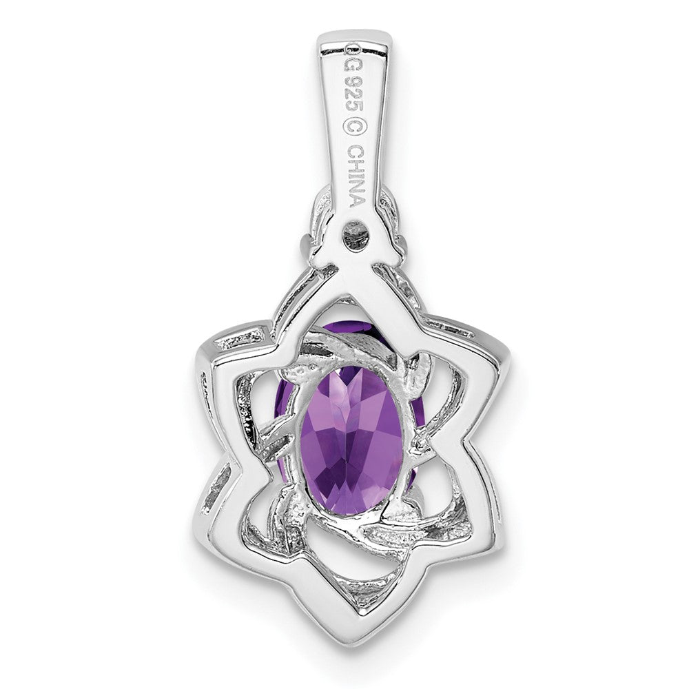 Sterling Silver Rhodium-plated Diamond & Amethyst Pendant