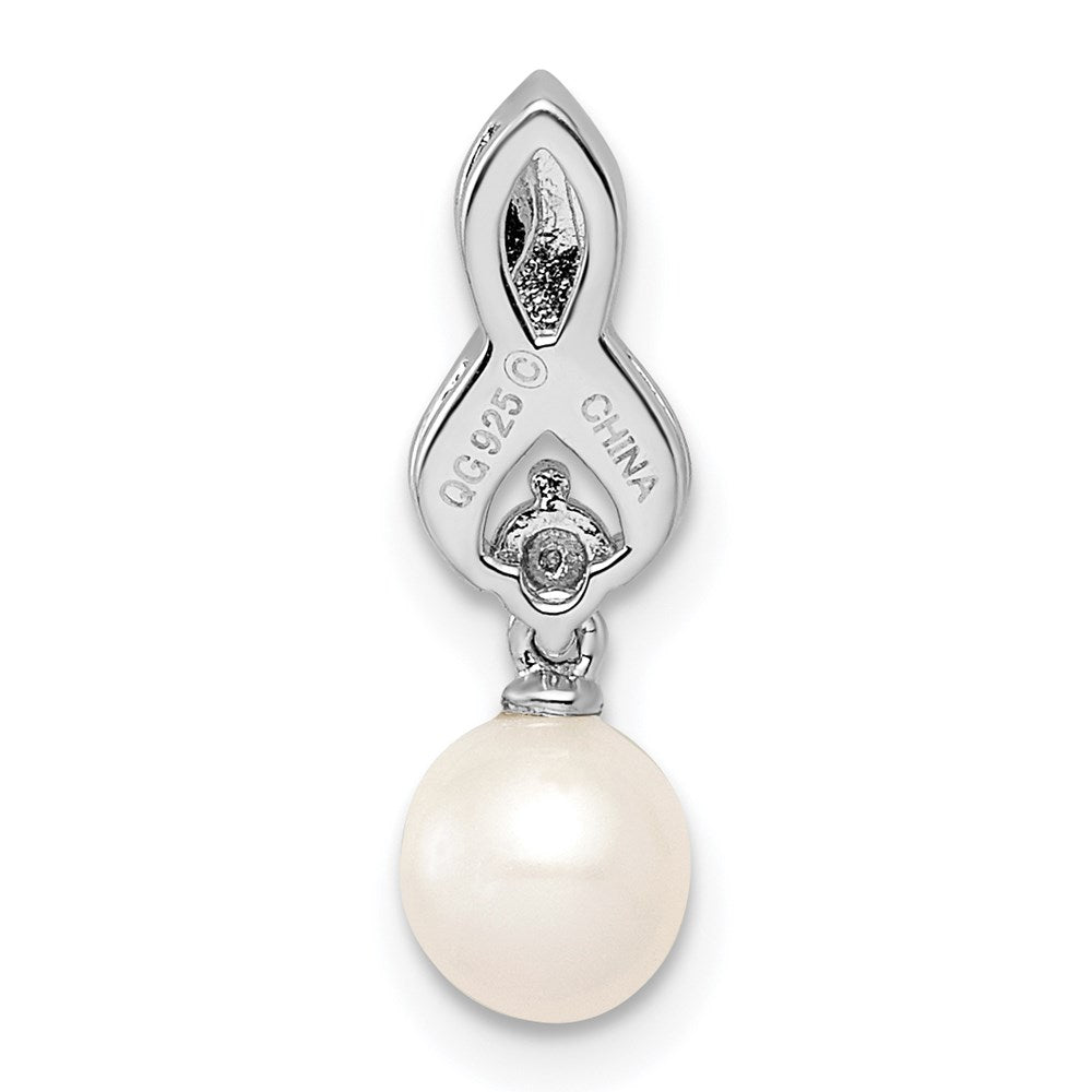 Sterling Silver Rhodium-plated FW Cultured Pearl Diamond Chain Slide