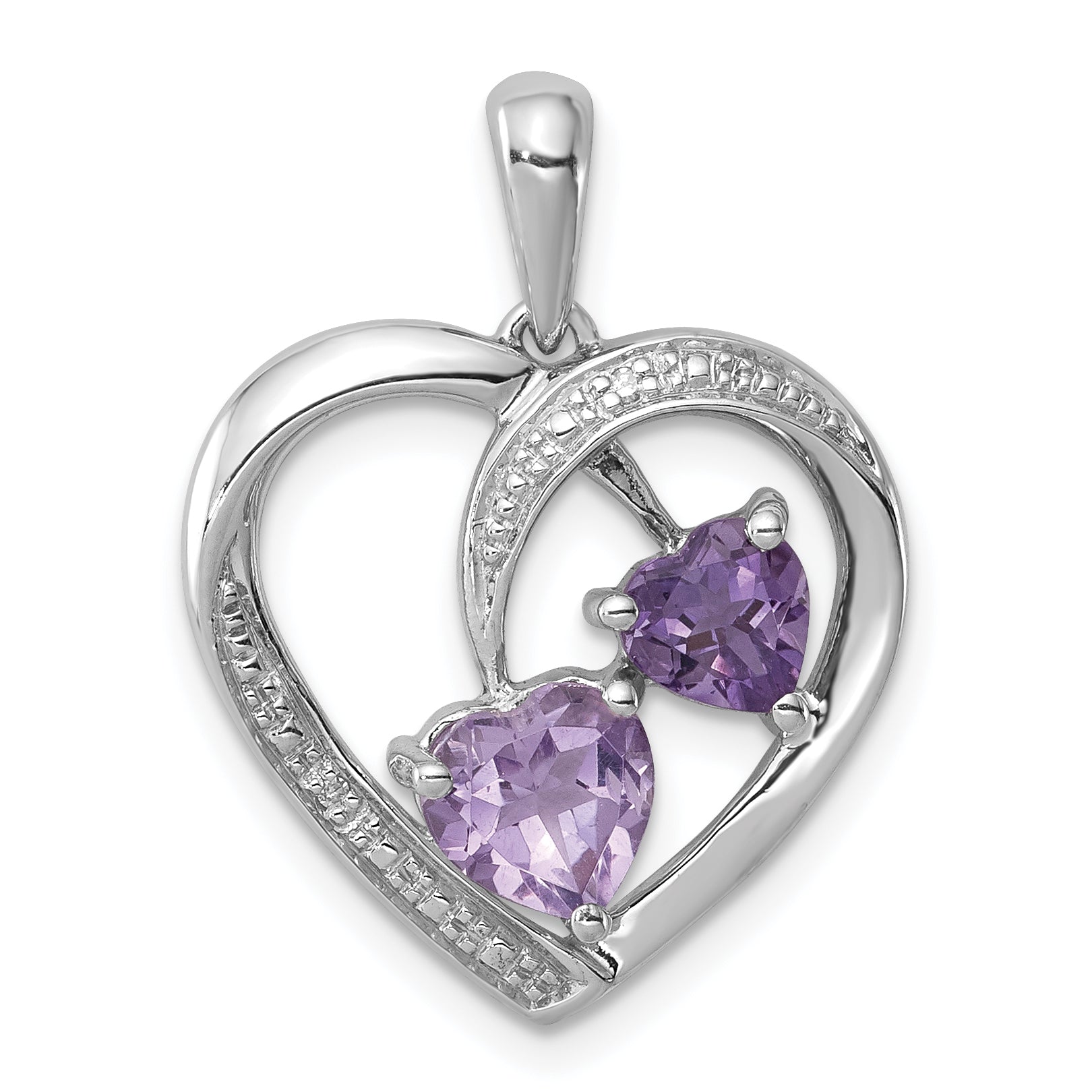 Sterling Silver Rh Plated Diamond Amethyst And Rose De France Pendant