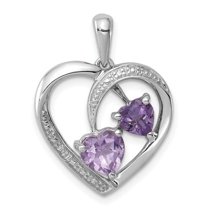 Sterling Silver Rh Plated Diamond Amethyst And Rose De France Pendant