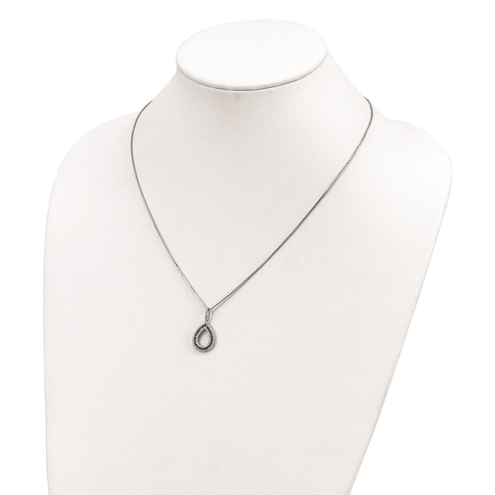 Sterling Silver White Night Rhodium-Plated Blue And Diamond Teardrop 18 Inch Necklace With 2 Extender