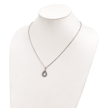 Sterling Silver White Night Rhodium-Plated Blue And Diamond Teardrop 18 Inch Necklace With 2 Extender