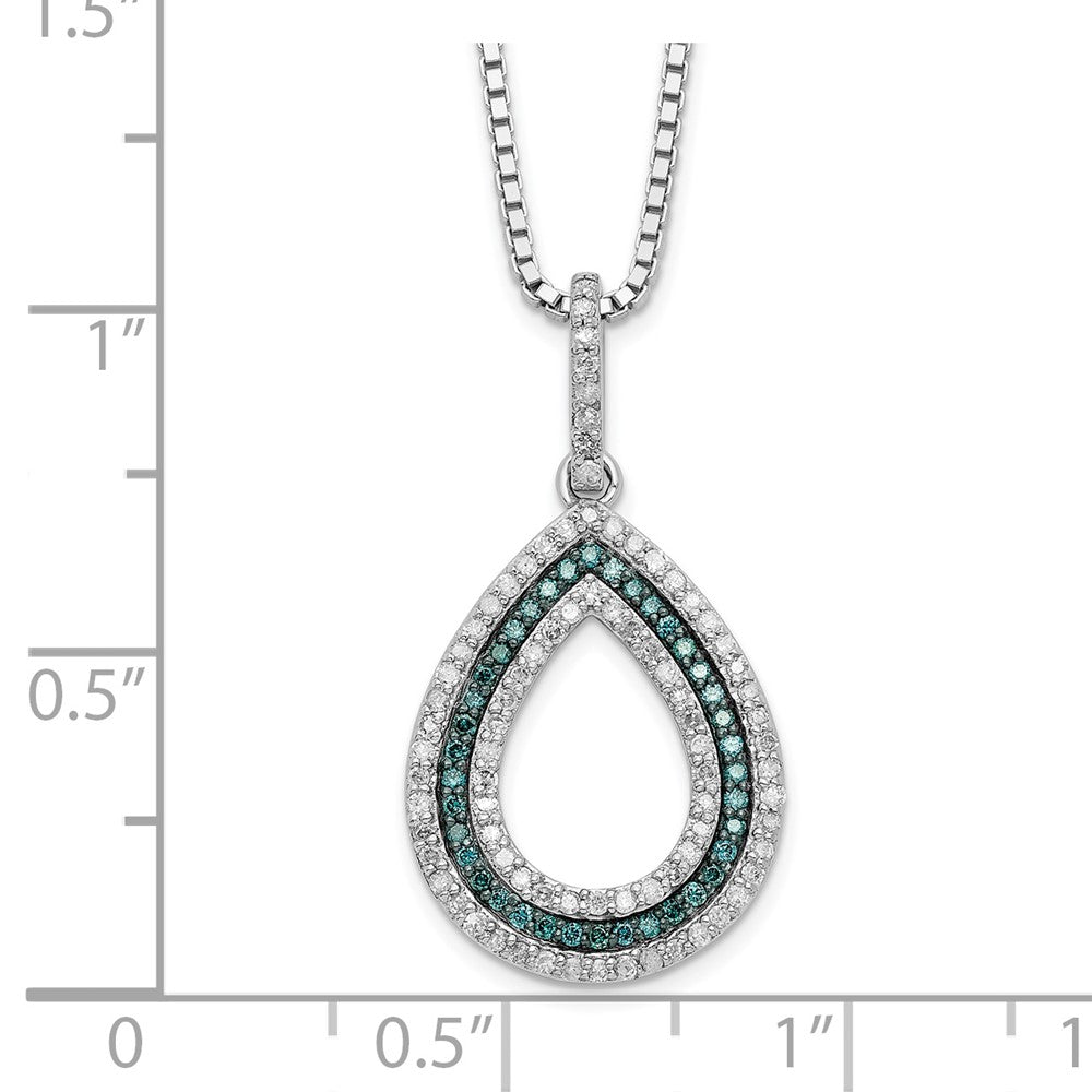 Sterling Silver White Night Rhodium-Plated Blue And Diamond Teardrop 18 Inch Necklace With 2 Extender