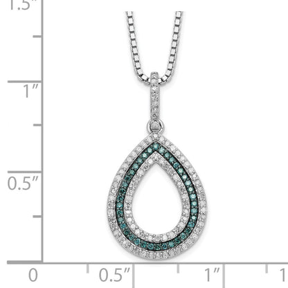 Sterling Silver White Night Rhodium-Plated Blue And Diamond Teardrop 18 Inch Necklace With 2 Extender