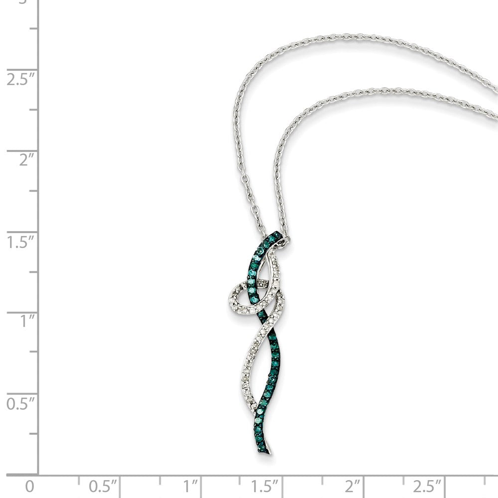 Sterling Silver White Night Rhodium-Plated Swirl And Blue Diamond 18 Inch Necklace With 2 Extender