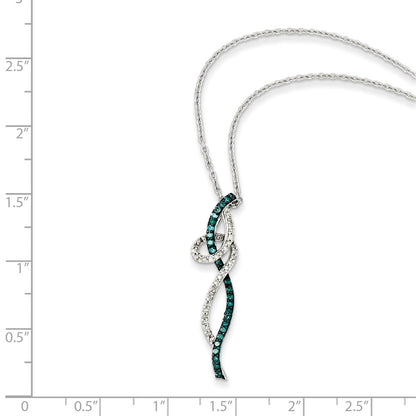 Sterling Silver White Night Rhodium-Plated Swirl And Blue Diamond 18 Inch Necklace With 2 Extender