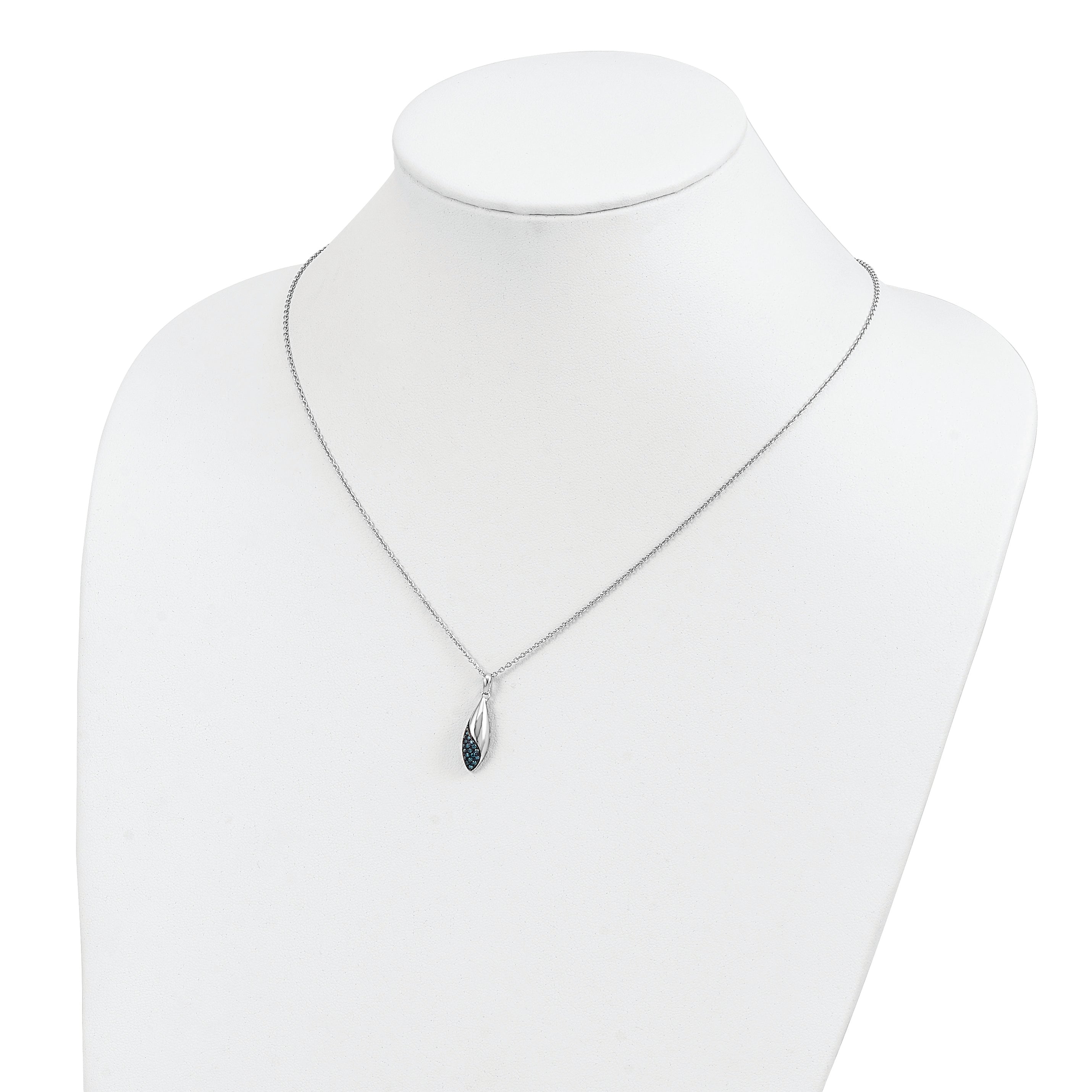 Sterling Silver White Night Rhodium-Plated Blue Diamond 18 Inch Necklace With 2 Extender