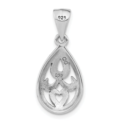 Sterling Silver Antiqued Marcasite Heart Teardrop Pendant