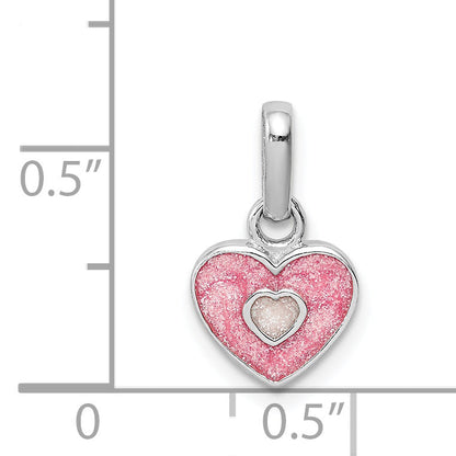 Sterling Silver Rh-Plated Pink Glitter Enameled Heart Children'S Pendant