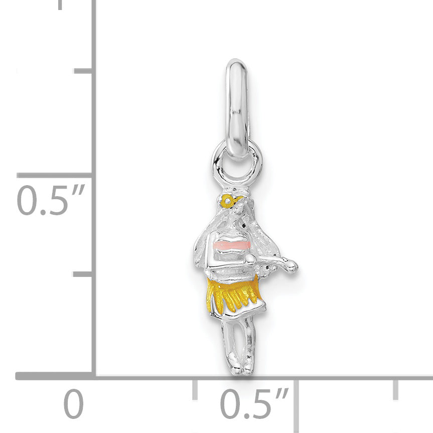 Sterling Silver Children'S Enameled Hawaiian Girl Pendant